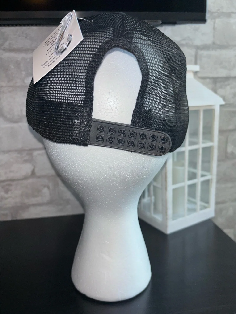 Black & White Trucker Hat w/Handmade, Pink Bead & Green Sequin Watermelon Accent